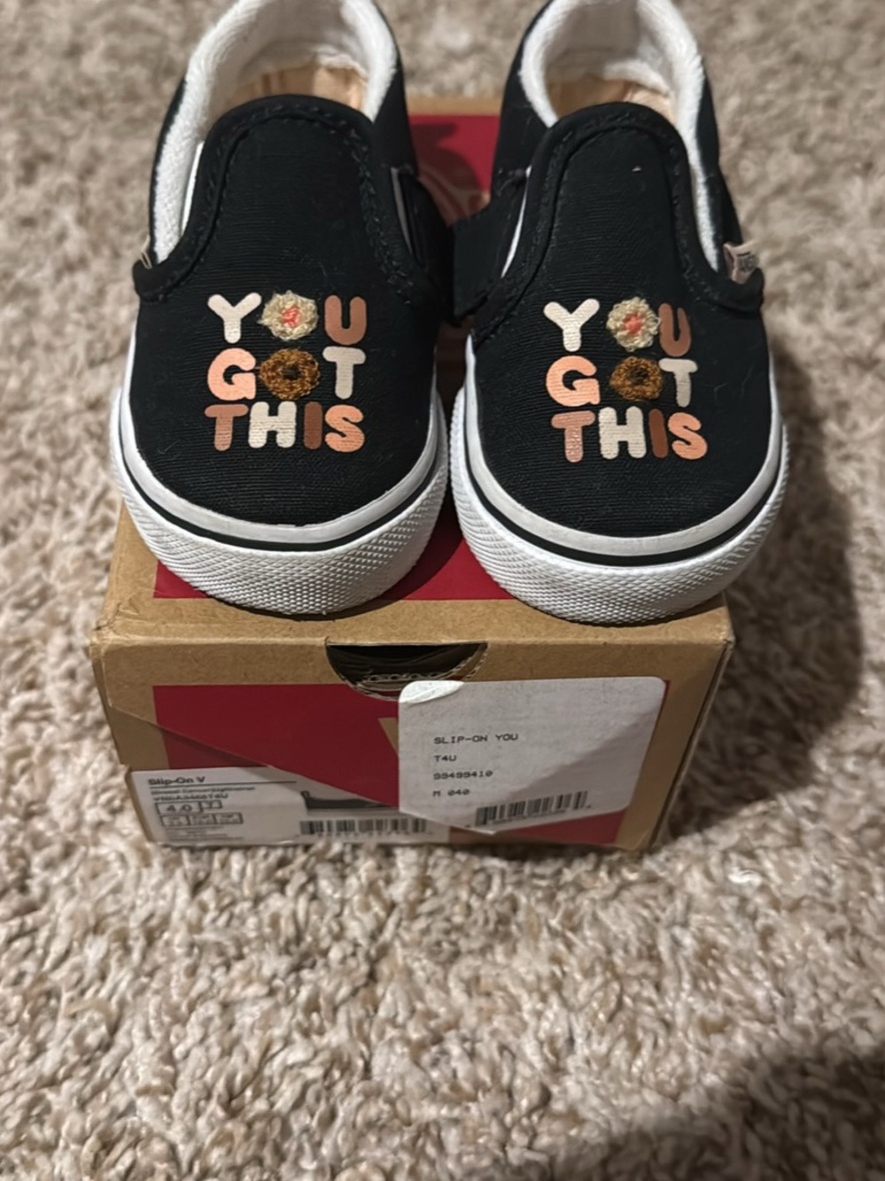 Baby toddler Black Vans Slip-on Breast cancer awareness shoes 4 Baby